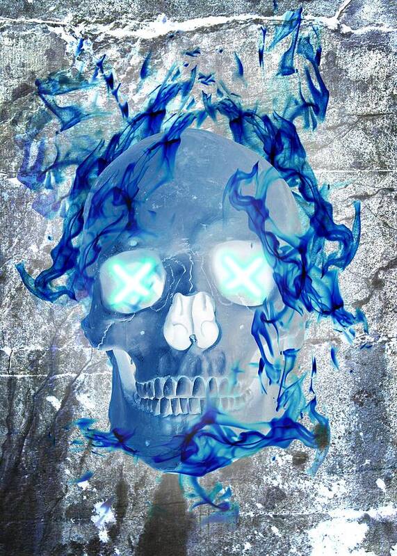 Blue Flame Skull - Art Print