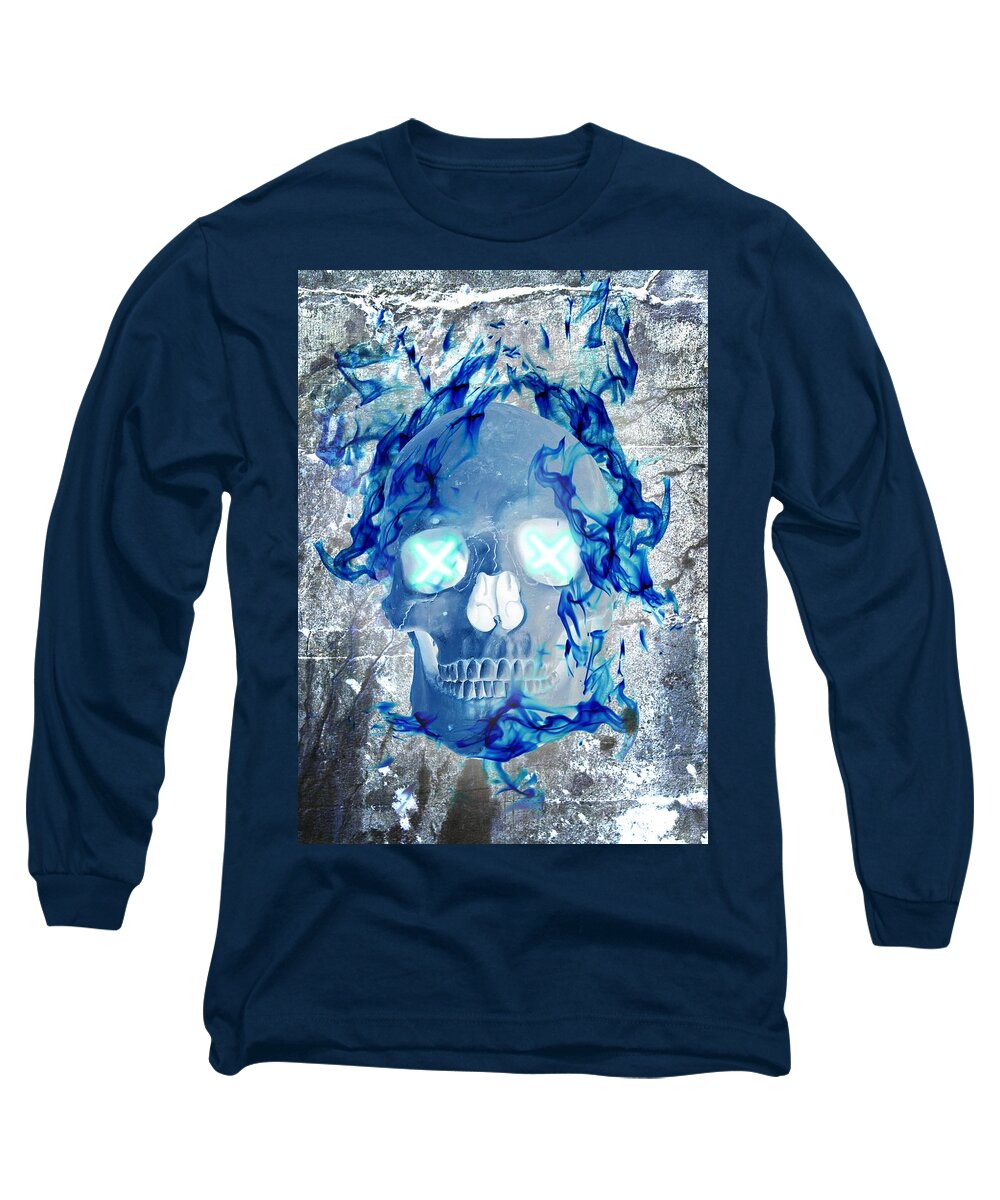 Blue Flame Skull - Long Sleeve T-Shirt