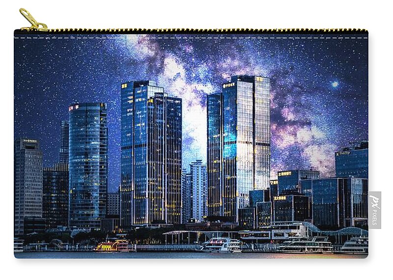 Space Cityscape On The Shore - Zip Pouch